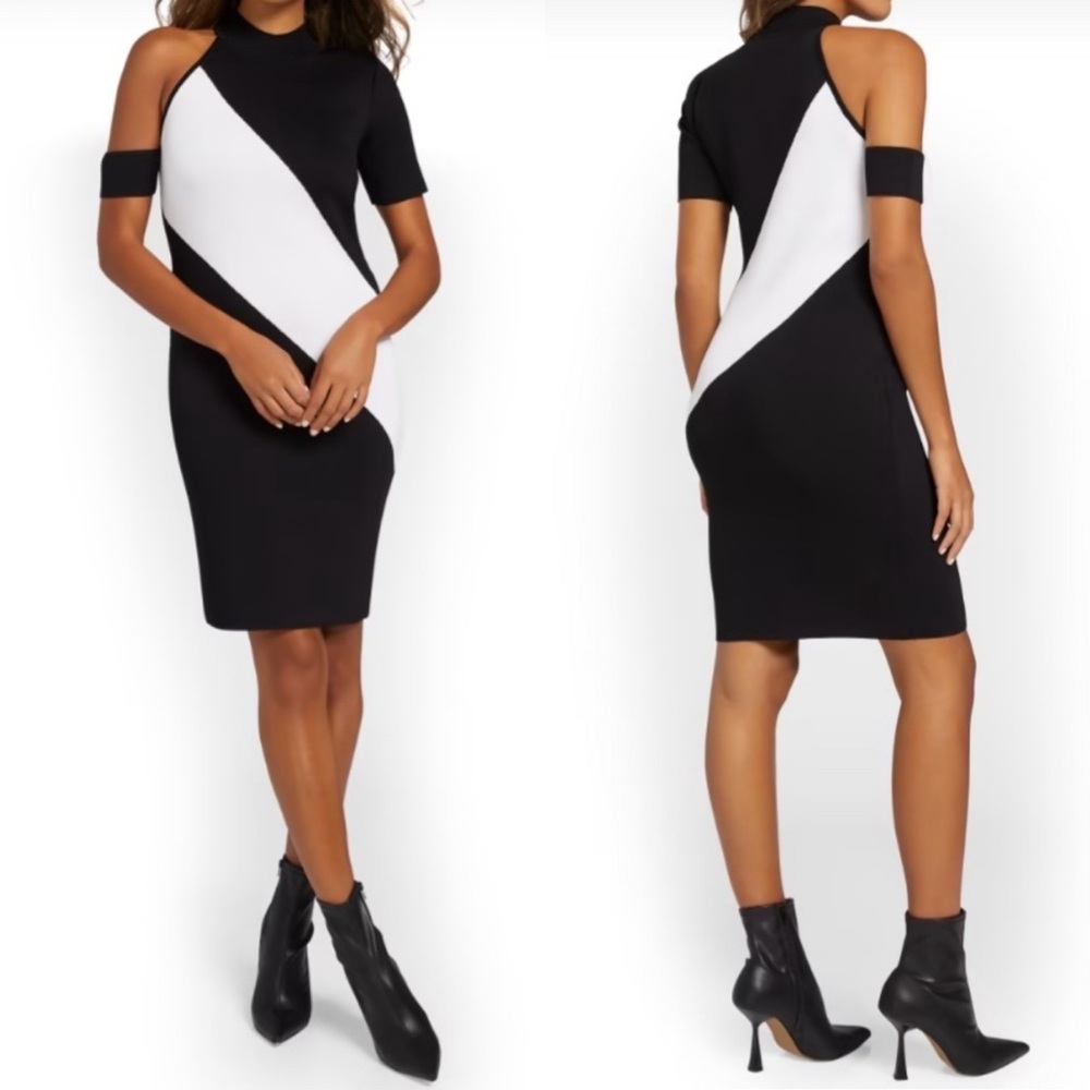 New York & Company / NY&C NEW Half Shoulder Colorblock Sweater Dress Sz M
